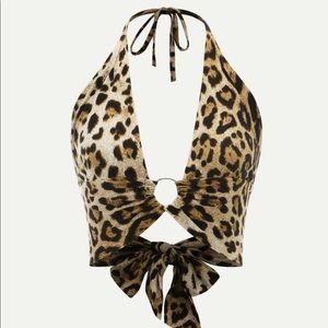 Leopard crop halter top